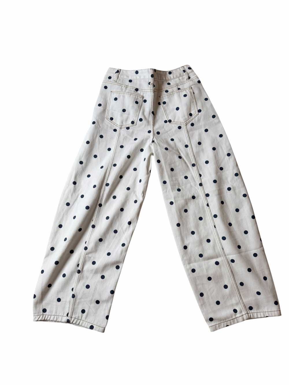 White Cropped Jeans with Navy Polka Dots - Picture 3 of 3